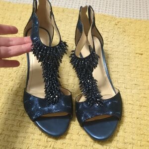 Alex Marie Navy Beaded Slingback Heels
